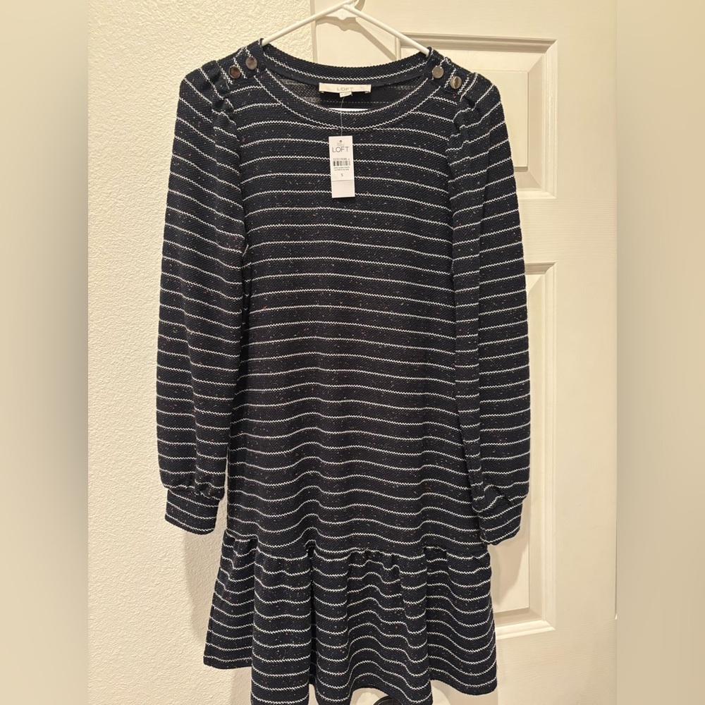 NWT- Loft Ann Taylor Striped Speckled Women's Peplum Hem Dress size S